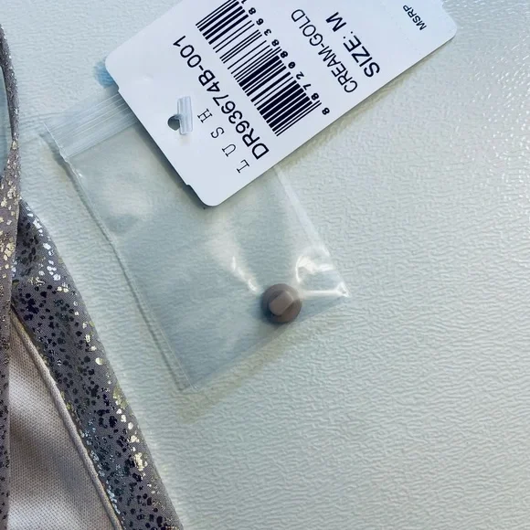 NWT LUSH Shimmery Cream Gold Mini Dress With Spaghetti Straps Size Medium - Picture 9 of 11